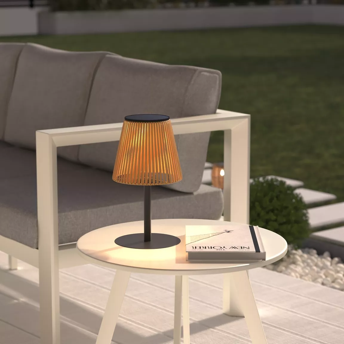 Lampe à poser extérieur solaire (H30 cm) Kesy Beige