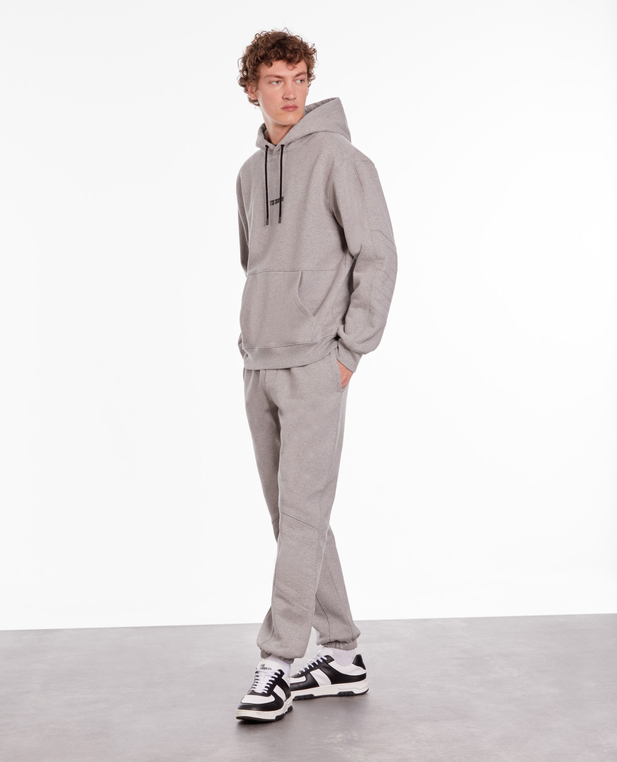 Sweatshirt biker gris à capuche