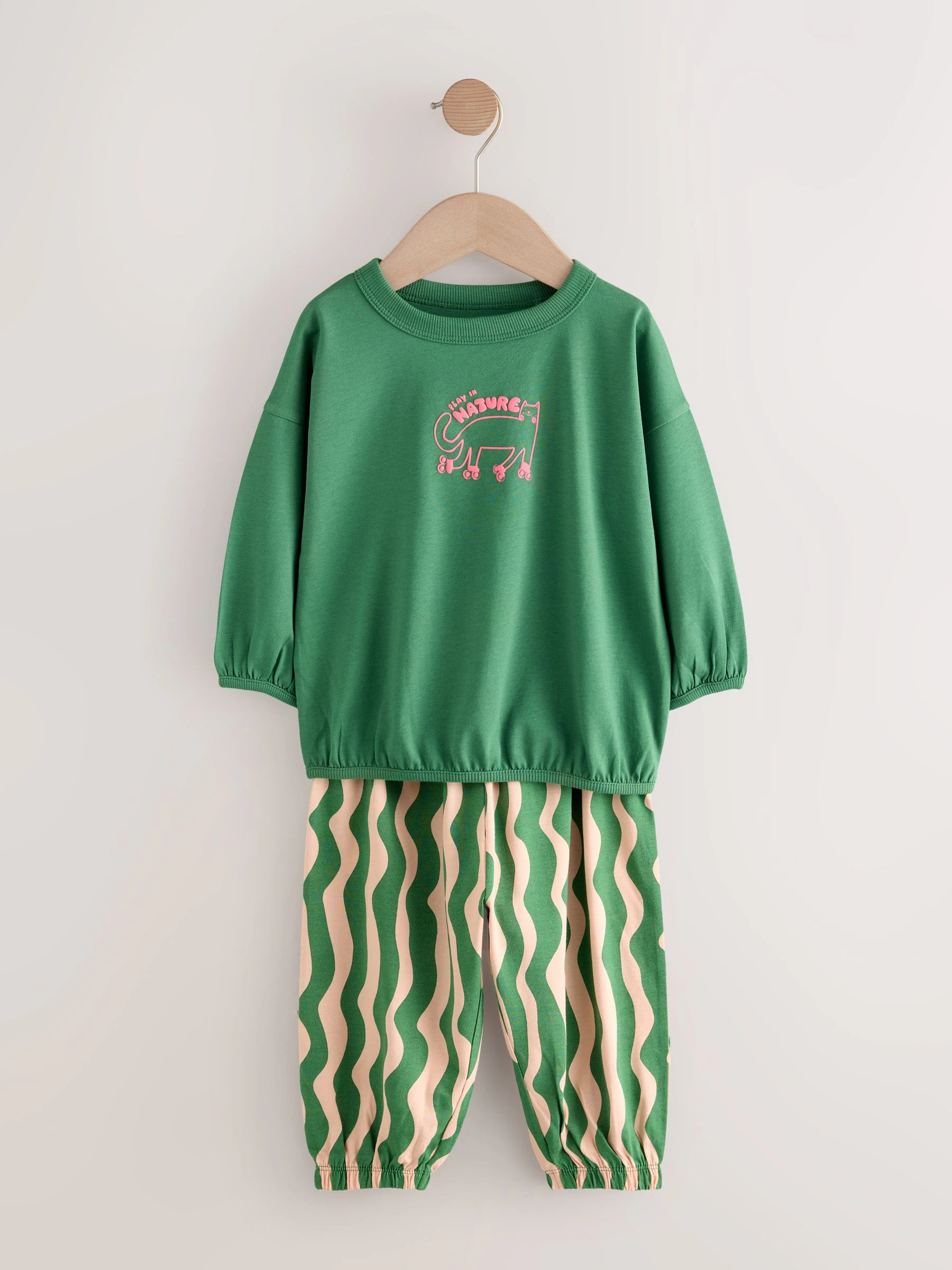 Roze/groen met figuurtjesprint - Joggingbroek pyjama's 3 stuks (9mnd-10jr)