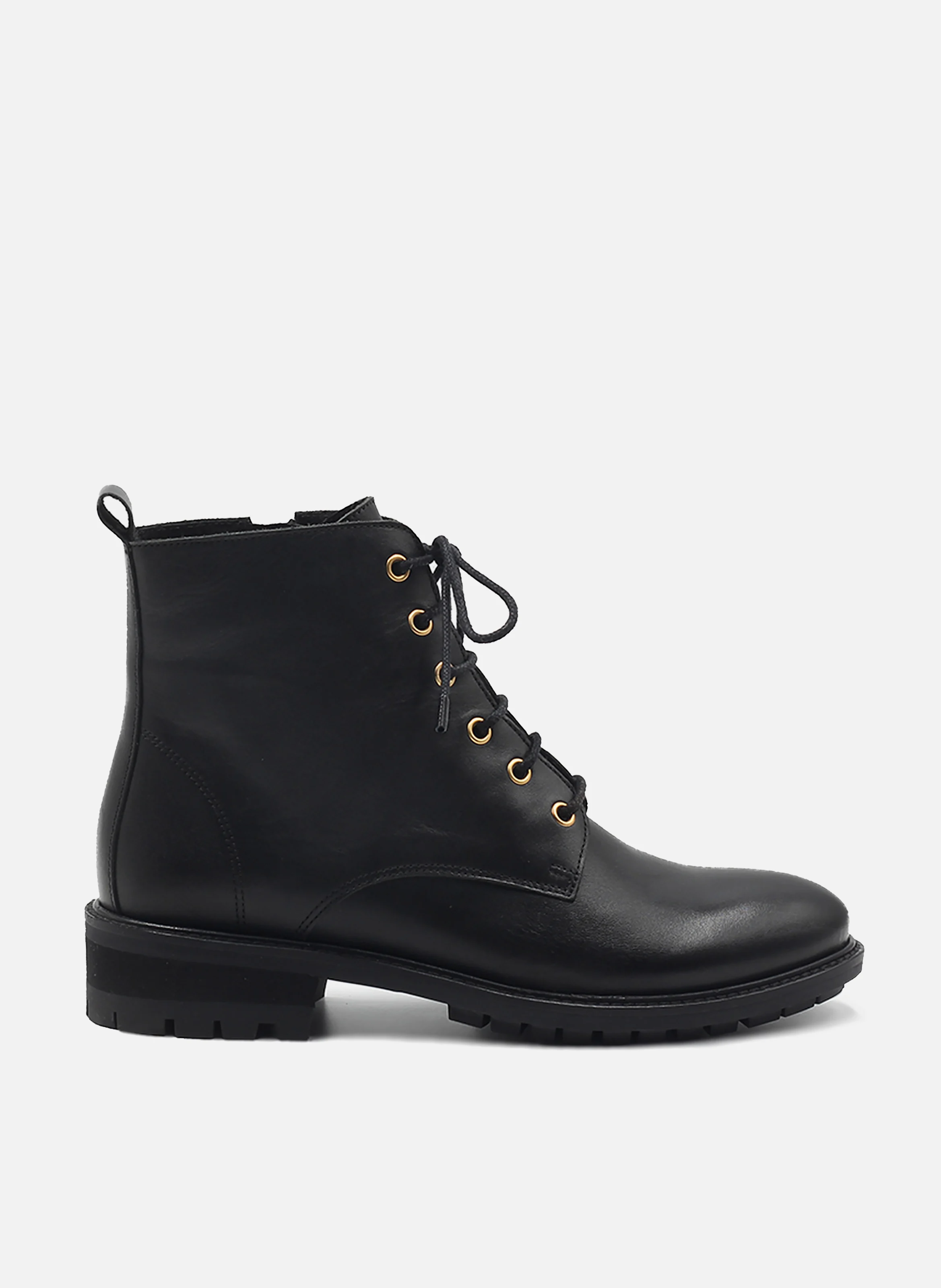 Bottines plates à lacet cuir lisse | Noir