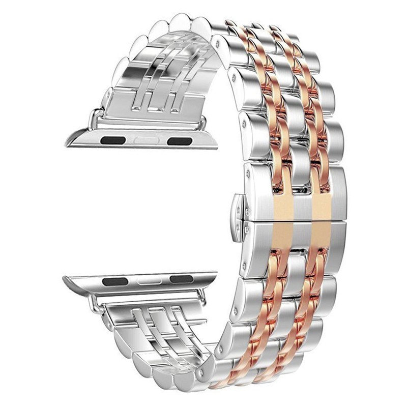 Apple Watch (42/41/40/38 mm) Edelstahl Armband mit Butterfly Verschluss - Roségold / Silber