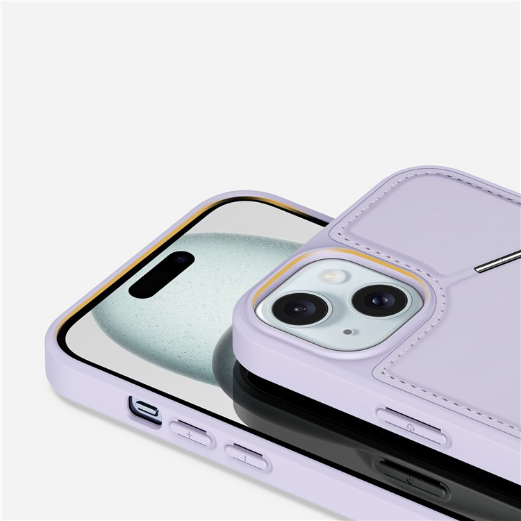 iPhone 15 MagSafe Hybrid Leder Hülle mit Kartenfach   Kickstand Aufsteller (RFID Schutz) - Lila