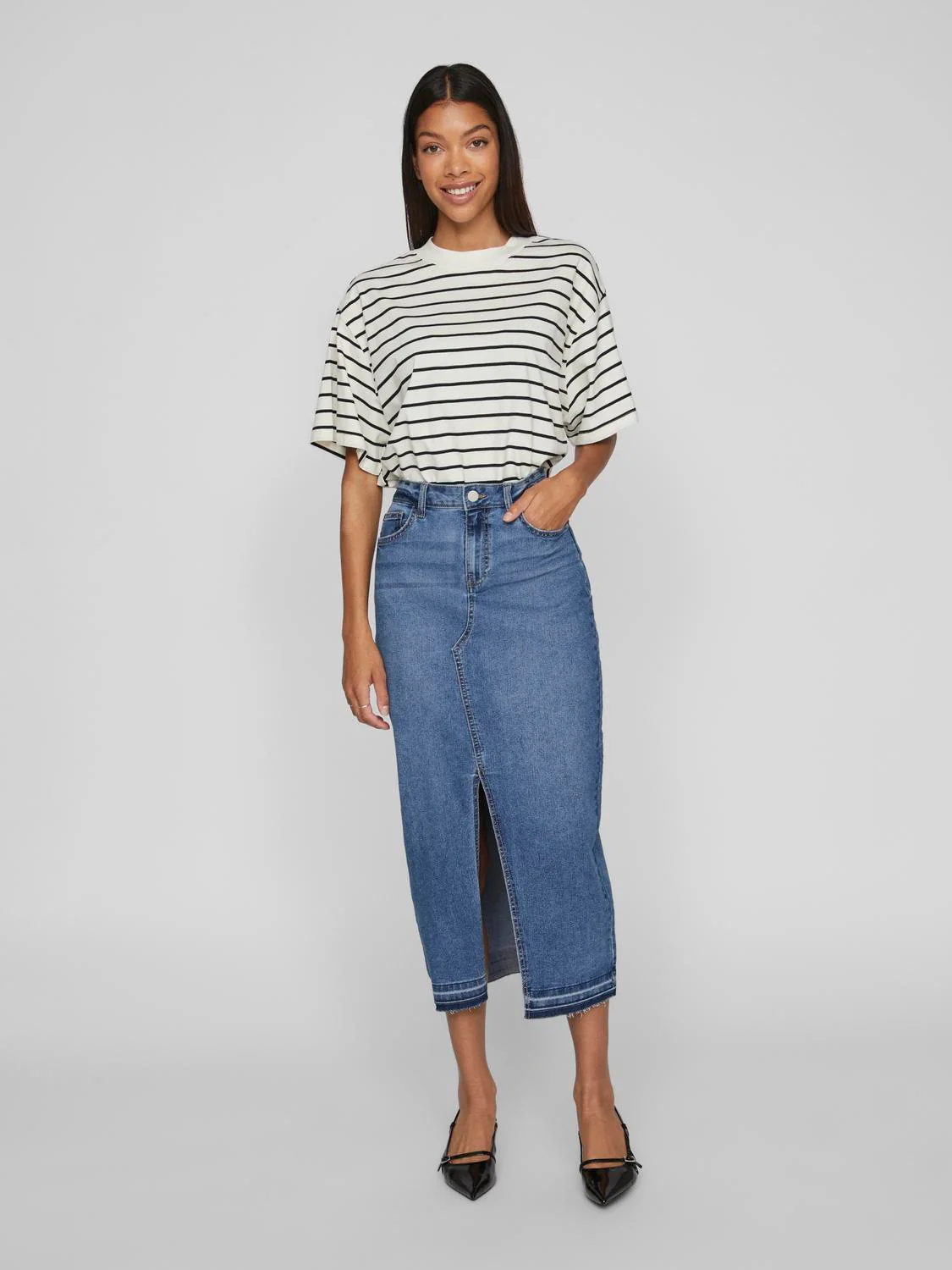 Vila  Viray Ancle Denimnederdel - Medium Blue Denim