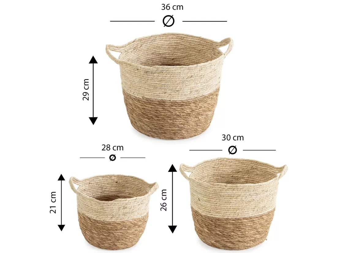 Set de 3 paniers Brais fibre naturelle, blanc/naturel
