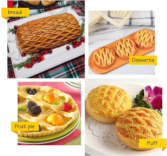 (19x13cm) Teig Roller Gebäck Gitter Walze Pastry Gitterroller für Kuchen / Kekse / Brot / Pie - Weiss