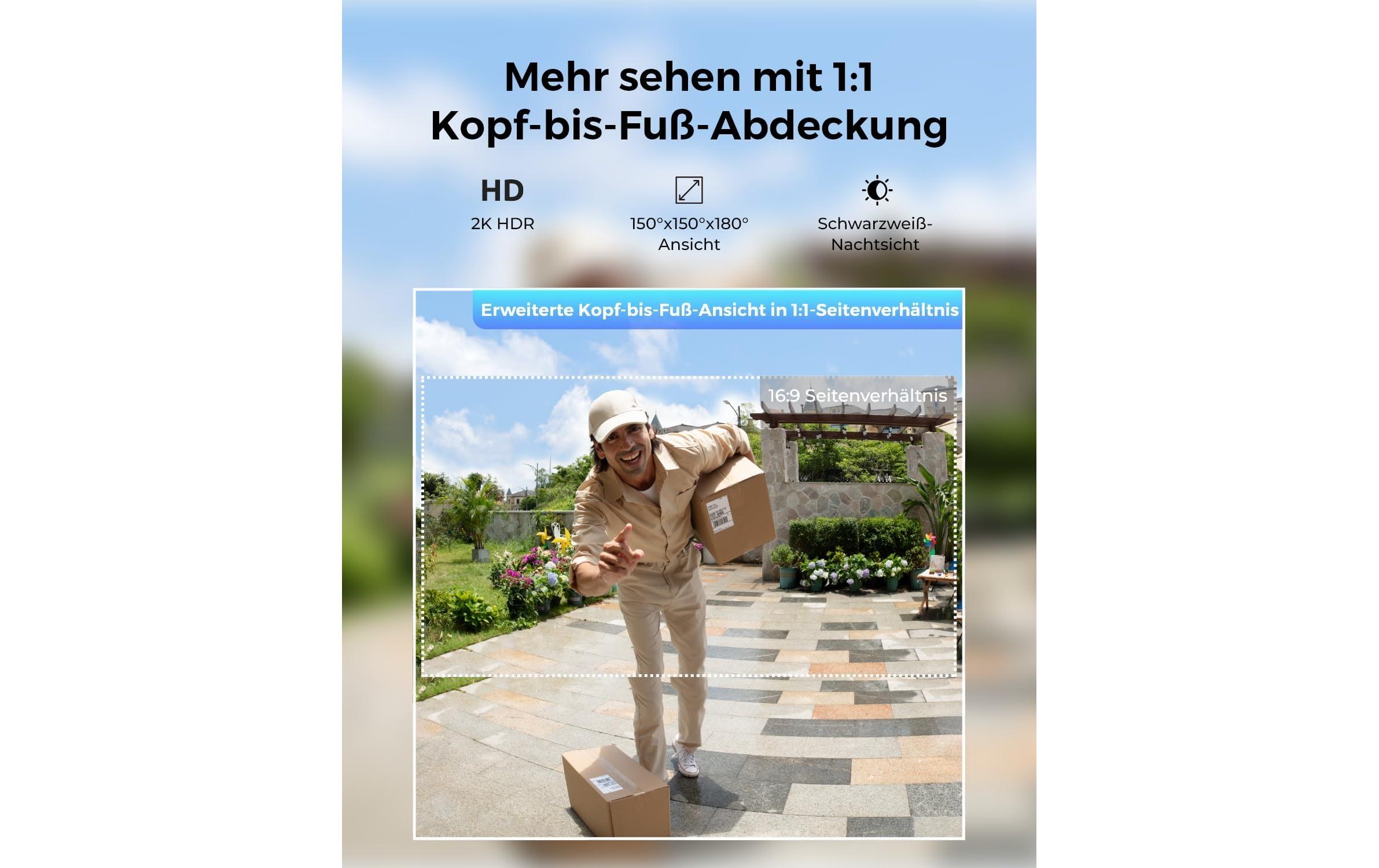 IP Türstation D340B 2K+ Battery Doorbell Chime + 64 GB SD<br>Akku-Türklingel mit 64 GB lokalem Speicher 4MP 2K 2.4/5GHz WLAN und Chime – Schwarz