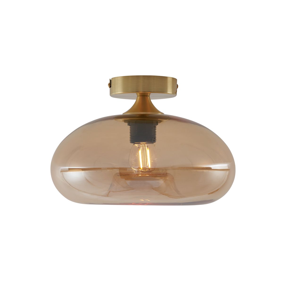 Art Deco plafondlamp messing met amber glas - Busa