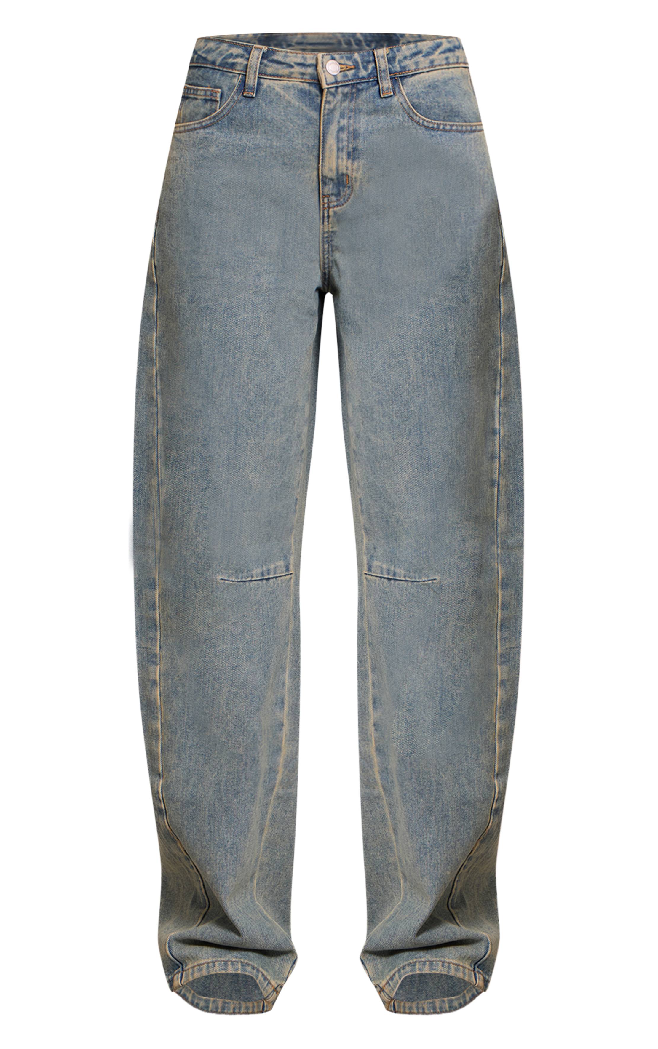 Délavage Vintage Jean Barrel Taille Basse À Détails De Coutures Vintage Coupe Tall