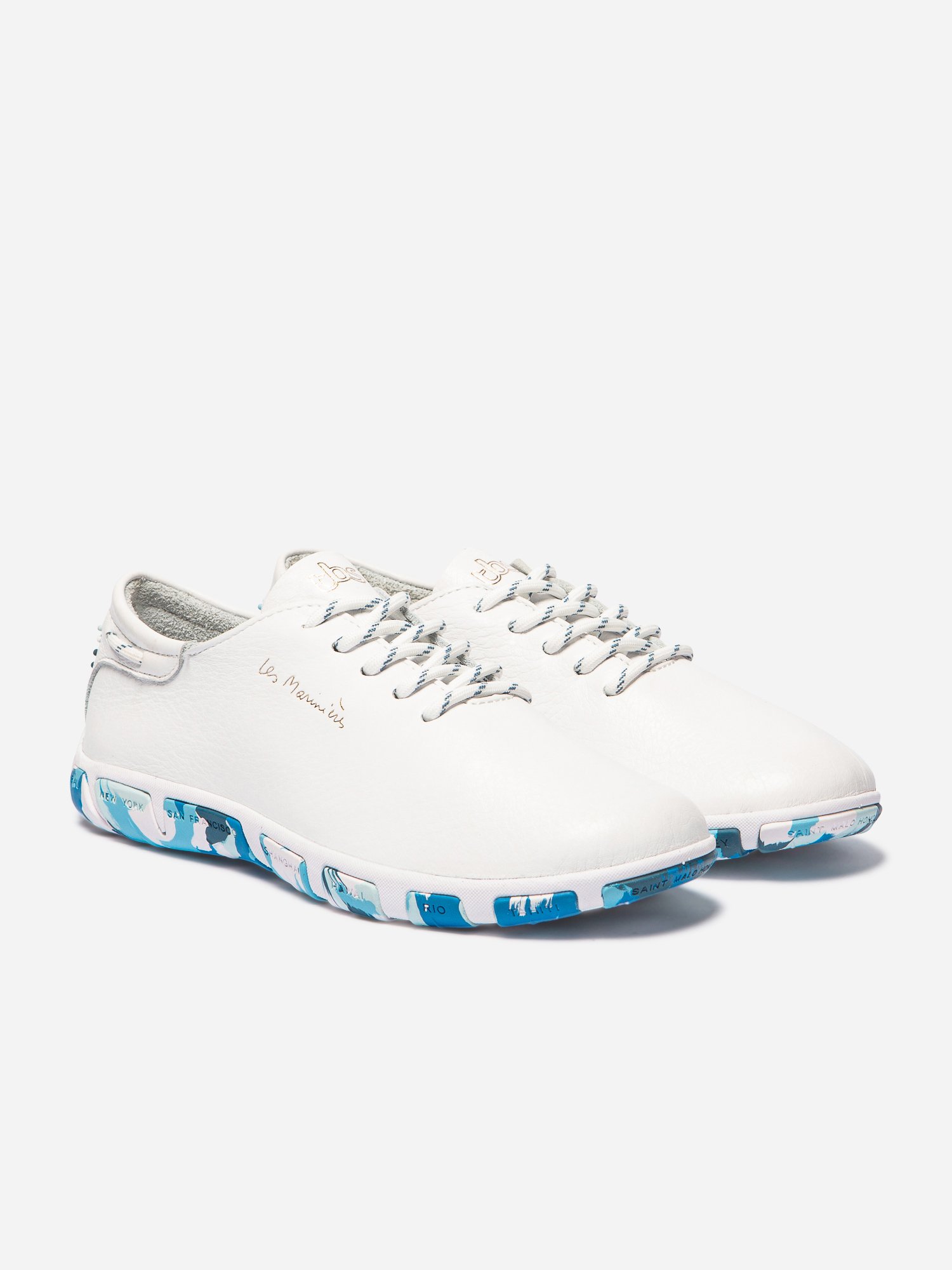 Tennis Femme Confort Cuir Blanc Semelle Bleue