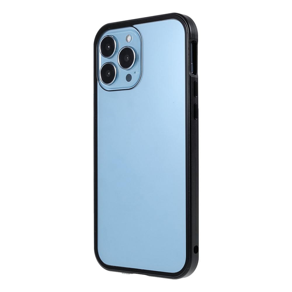 iPhone 13 Pro Magnetische Alu Schutzhülle mit Panzer Glas Backcover   Privacy Glas Displayschutz (Magnet-Technologie) - Schwarz