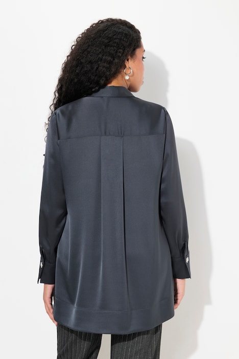Bluse, Acetat, A-Linie, Hemdkragen, Langarm