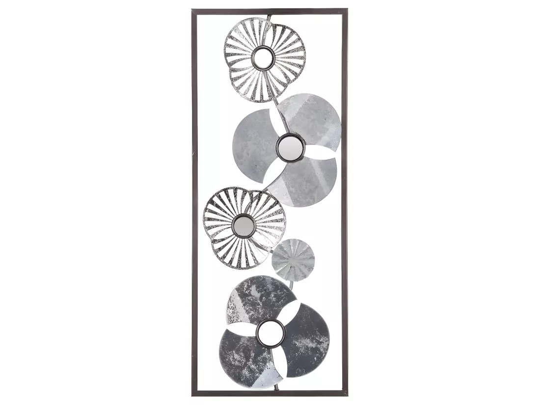 Décoration murale en métal Fleurs argentées 25 x 61 cm