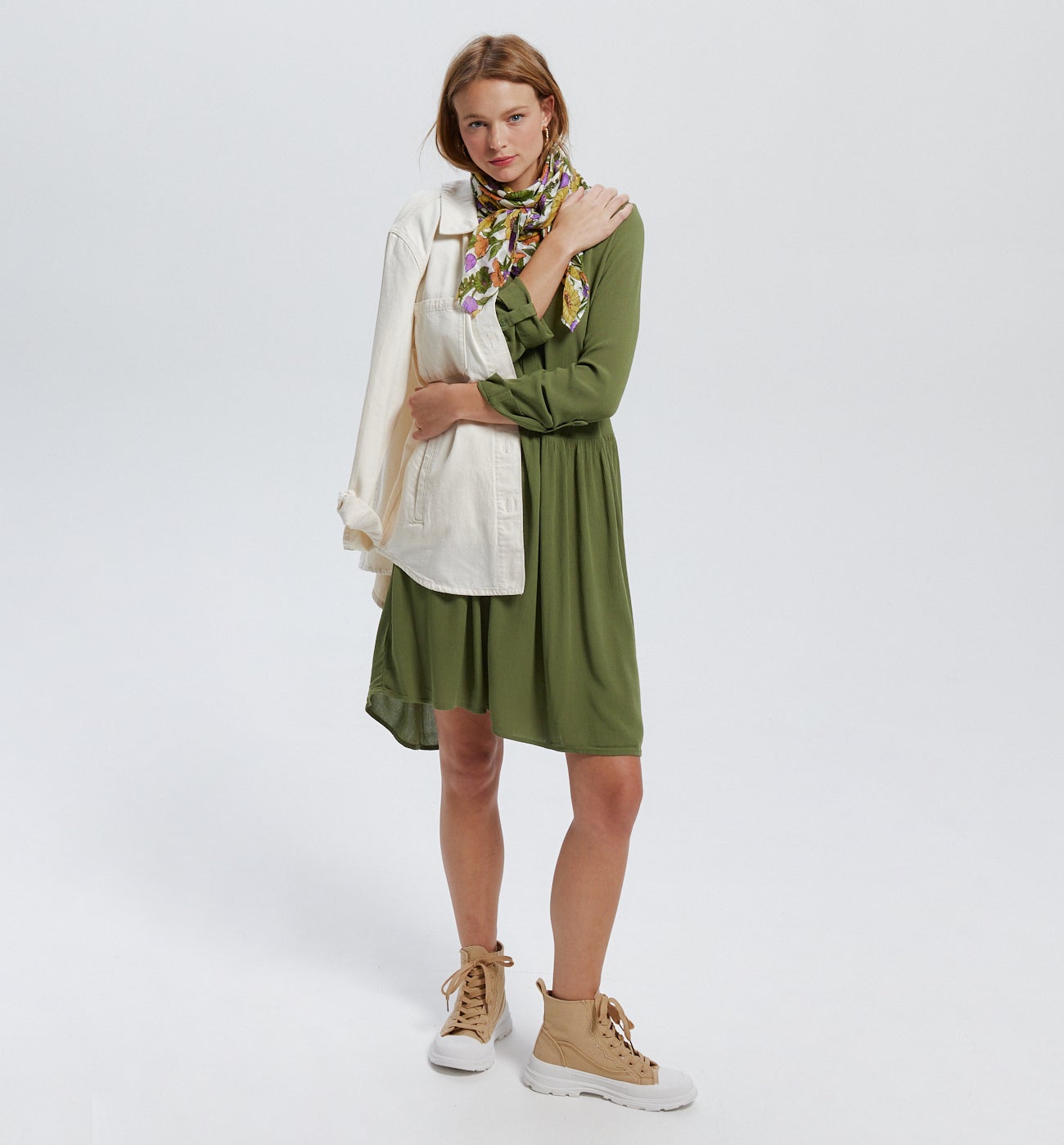 Robe en crépon JEANNE - Kaki