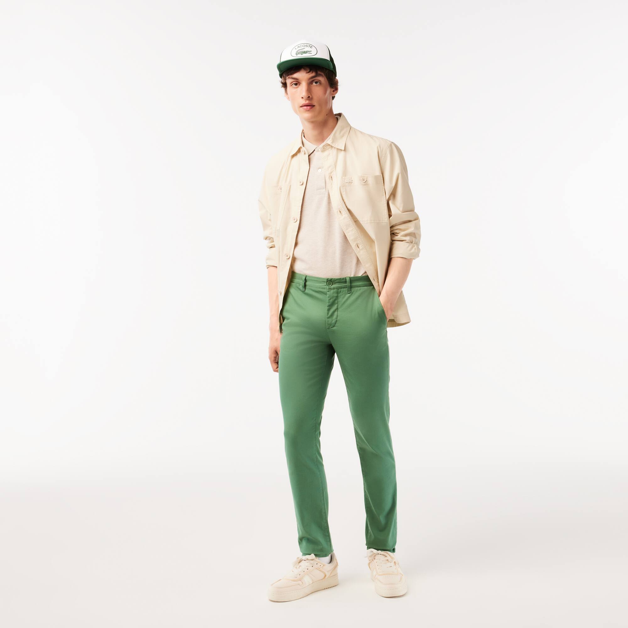 Pantalon chino slim fit en coton stretch Pantalons & Shorts - Vert - Lacoste - Homme