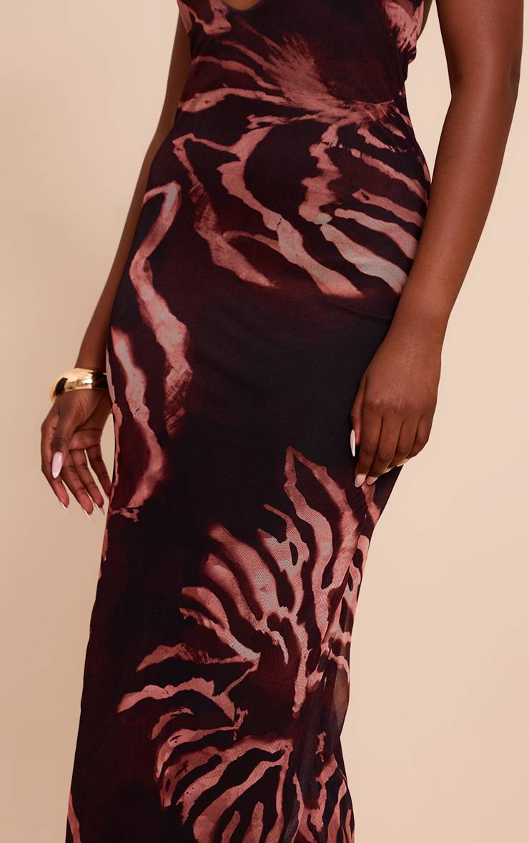 Marron Robe Longue Dos Nu Imprimé Zèbre