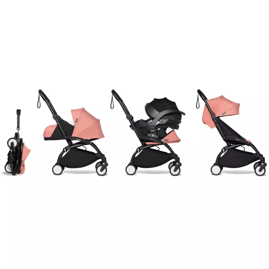 BABYZEN Kinderwagen YOYO2 6+ Black mit Textilset Ginger und Backpack YOYO Black