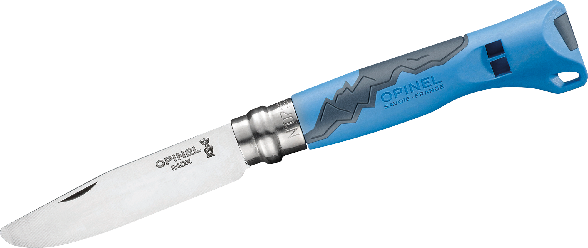 Opinel N°07 Outdoor Junior Taschenmesser mit integrierter Pfeife Klingenlänge 8 cm blau
