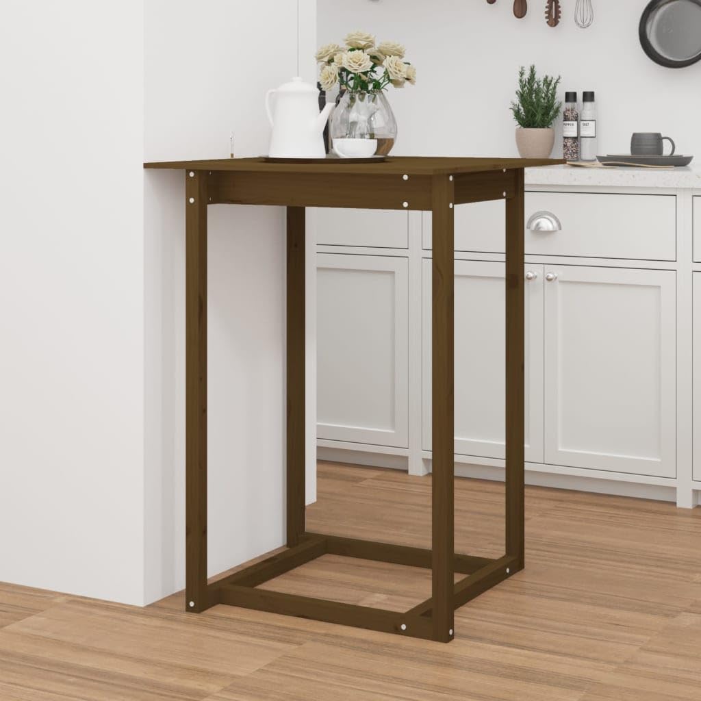 Bartisch Honigbraun 80x80x110 cm Massivholz Kiefer Bartisch, Bistrotisch Bartheke für Hausbar, Wohnzimmer und Esszimme