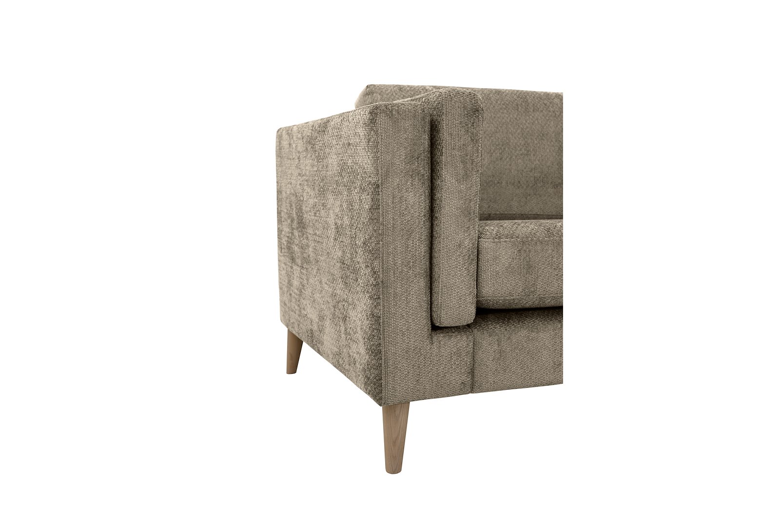 Edda hjørnesofa 3 seter med åpen ende høyre. Tekstil Movie 13/1 Light Khaki, ben 8, armlen G.