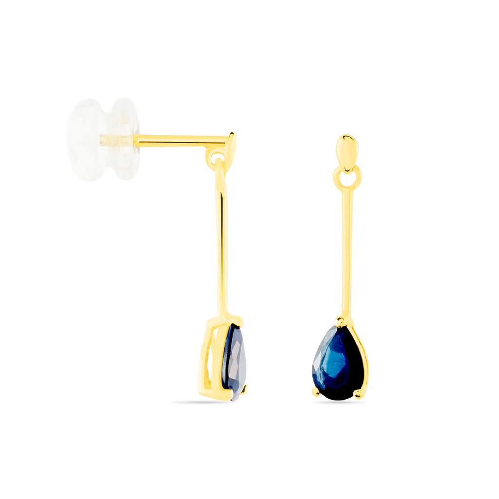 Boucles D'oreilles Pendantes Goutte Or Jaune Saphir