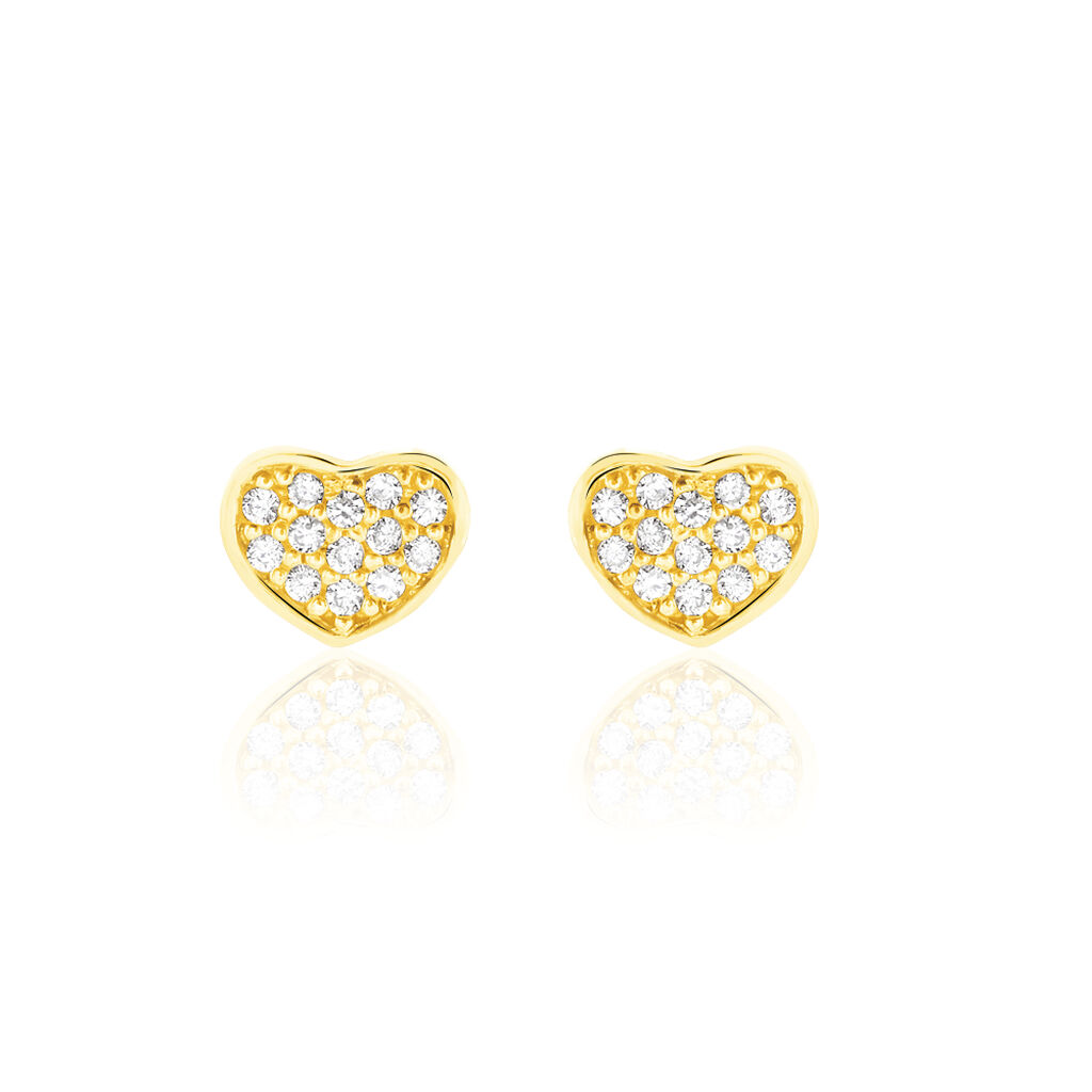 Boucles D'oreilles Puces Daria Coeur Plein Or Jaune Oxyde De Zirconium
