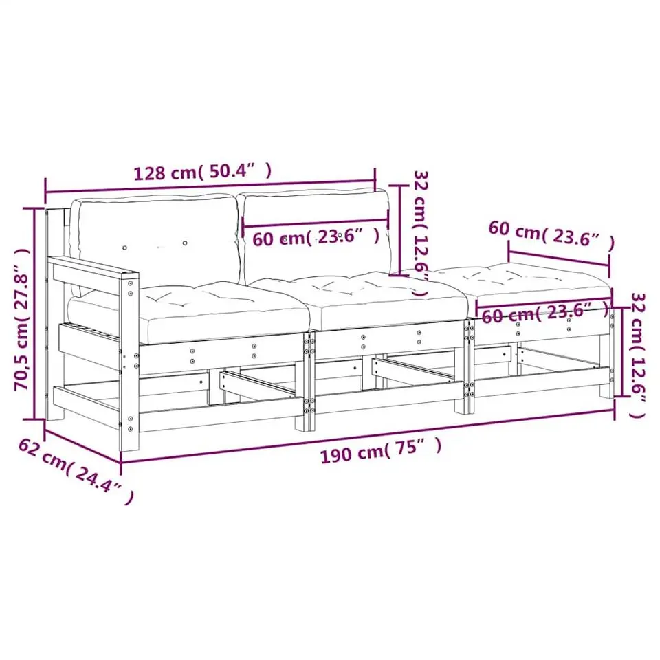 vidaXL - Loungeset - Zwart - Hout - 3 stuks - Met kussens