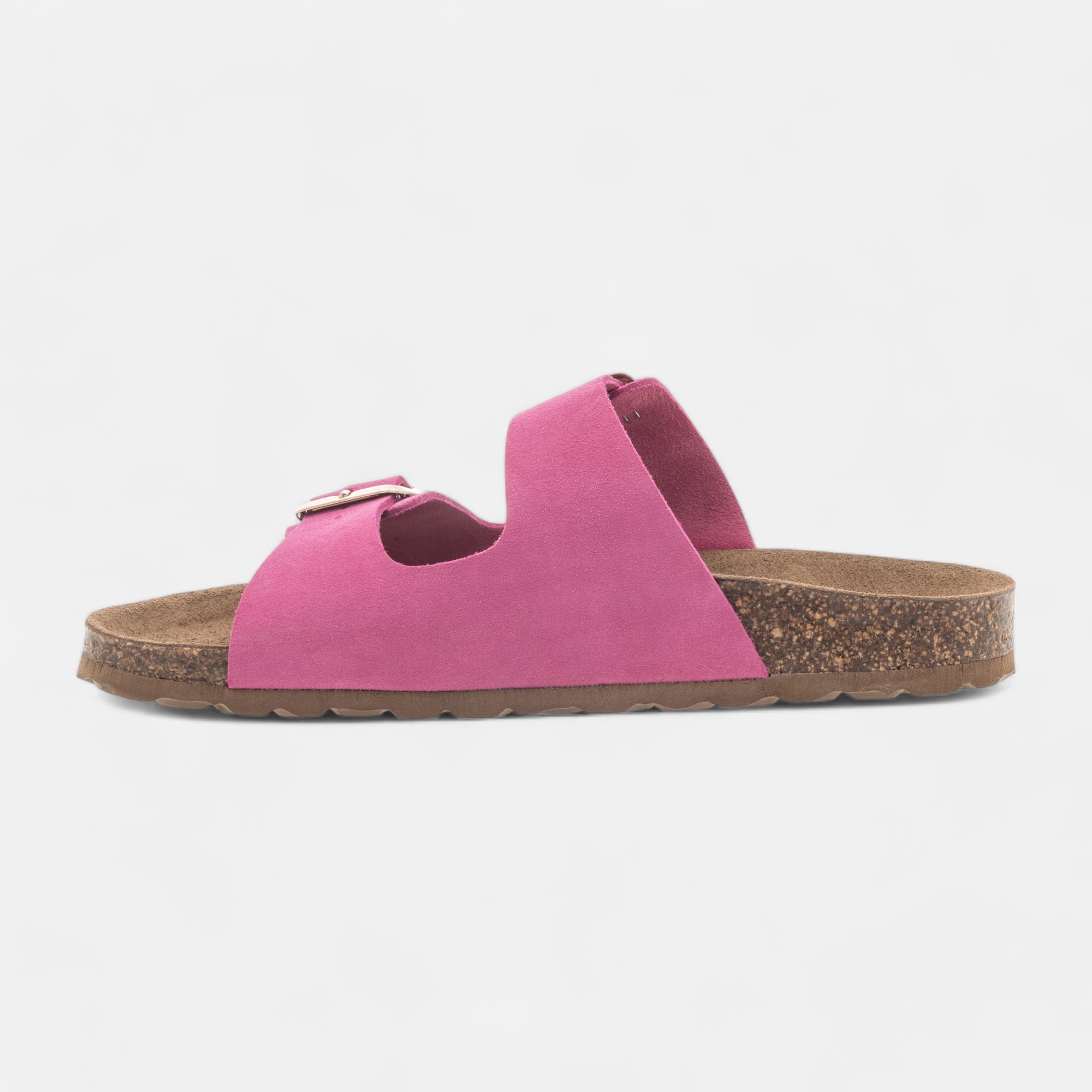 Mules semelle liège Femme en cuir fuchsia