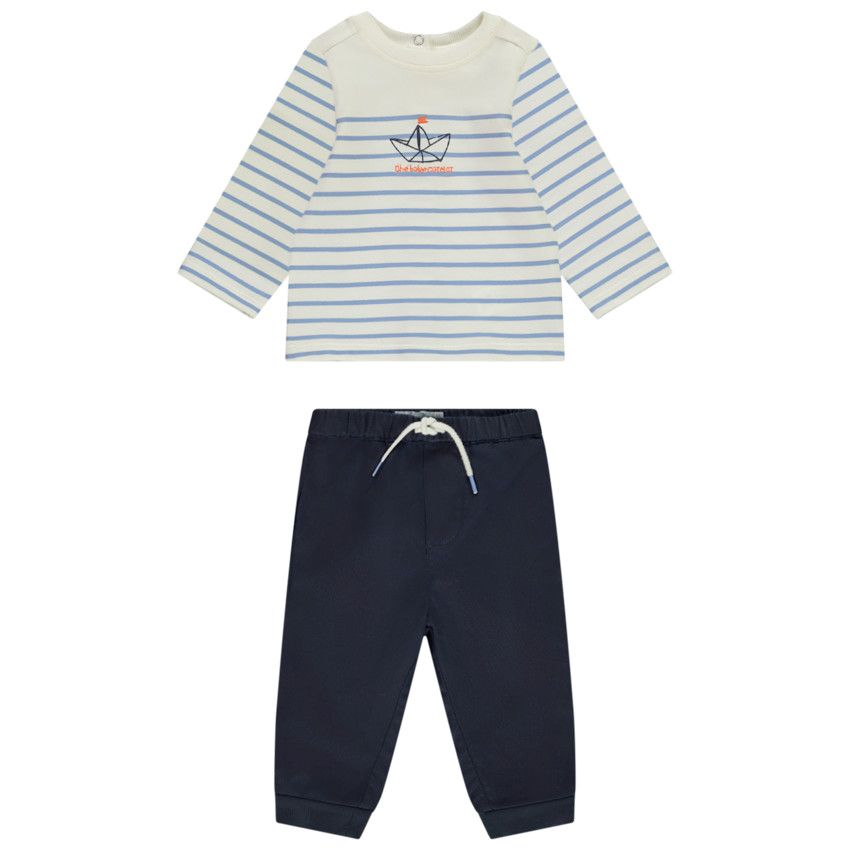 Ensemble long avec marinière pour bébé garçon - Ecru