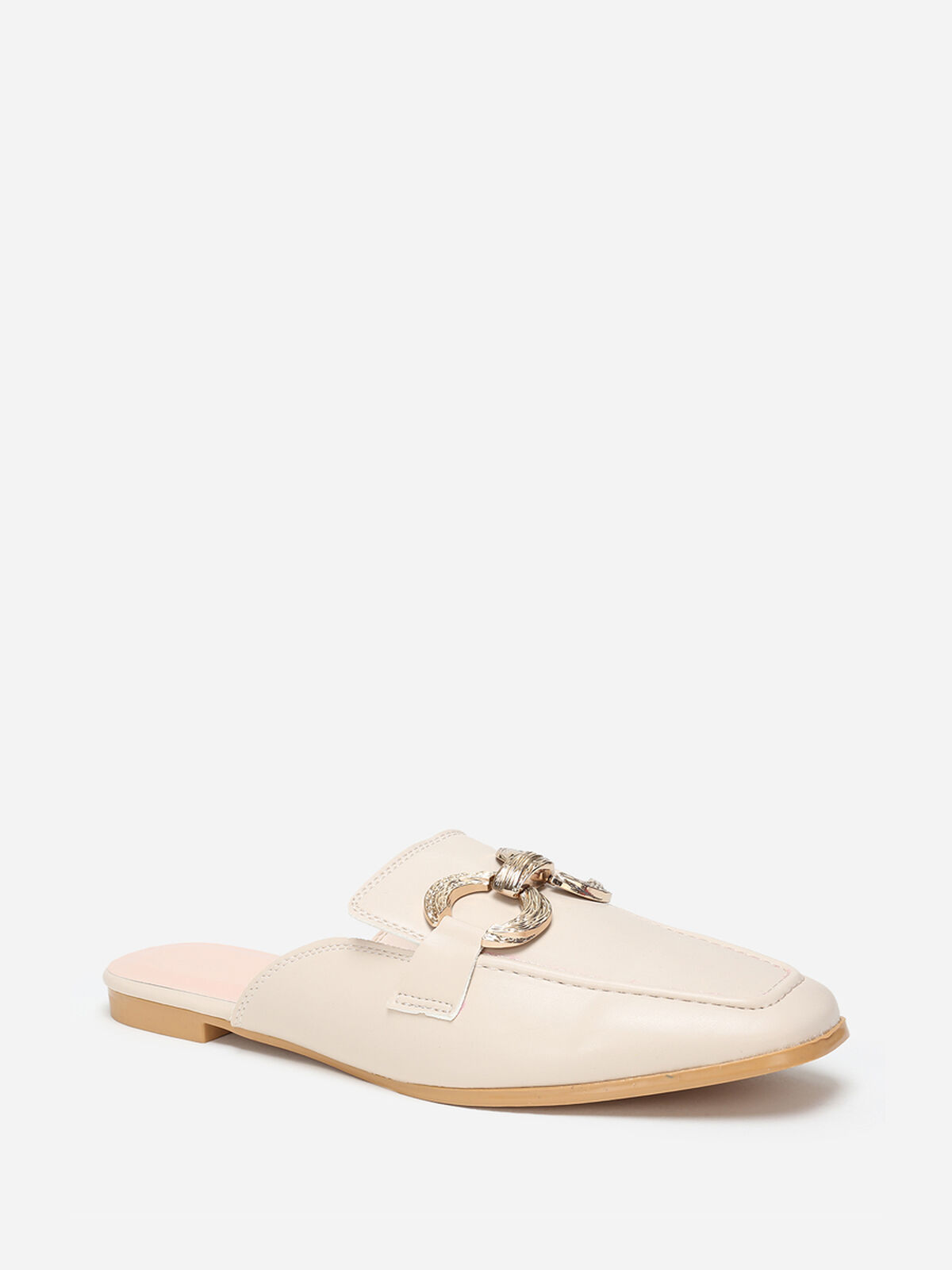 Mules mocassins à boucles- Beige
