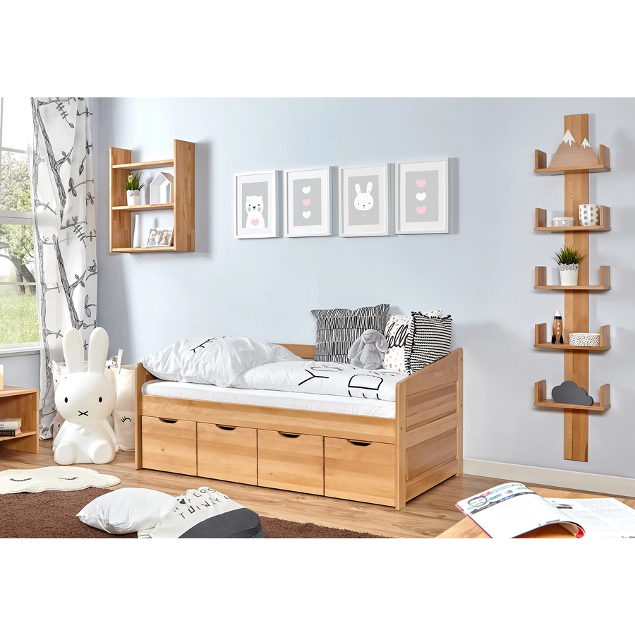 TiCAA Sofabett Mini Micki Buche mit 4 Schubladen inkl. Matratze