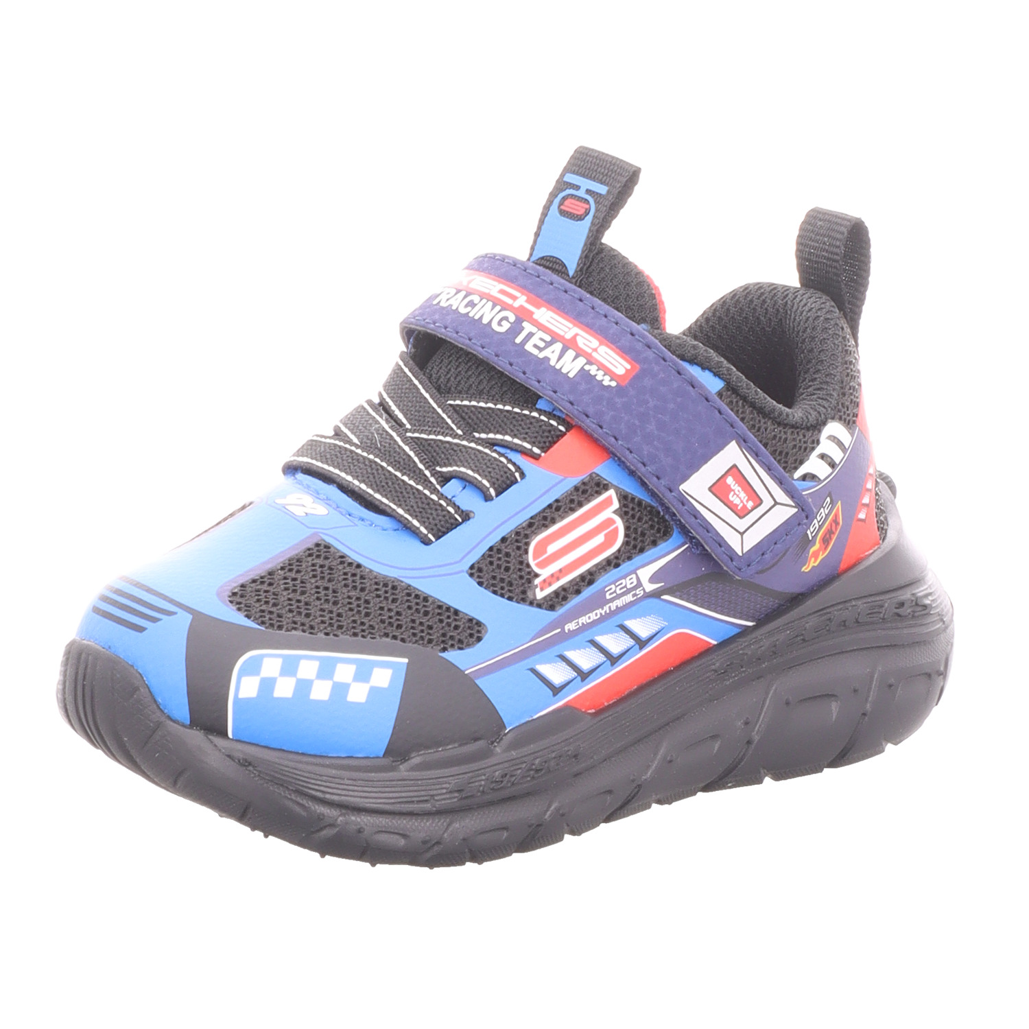 Skechers Kinder-Jungen-Sneaker-Slipper-Klettschuh SKECH TRACKS Blau-Schwarz-Weiß-Rot