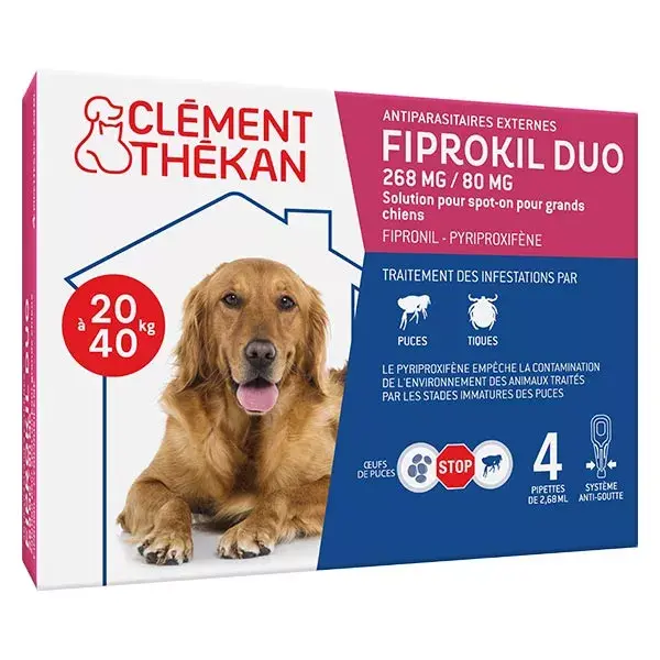 Clement Thekan - Tratamento contra pulgas e carrapatos para cães de 20 a 40 kg, 4 pipetas.