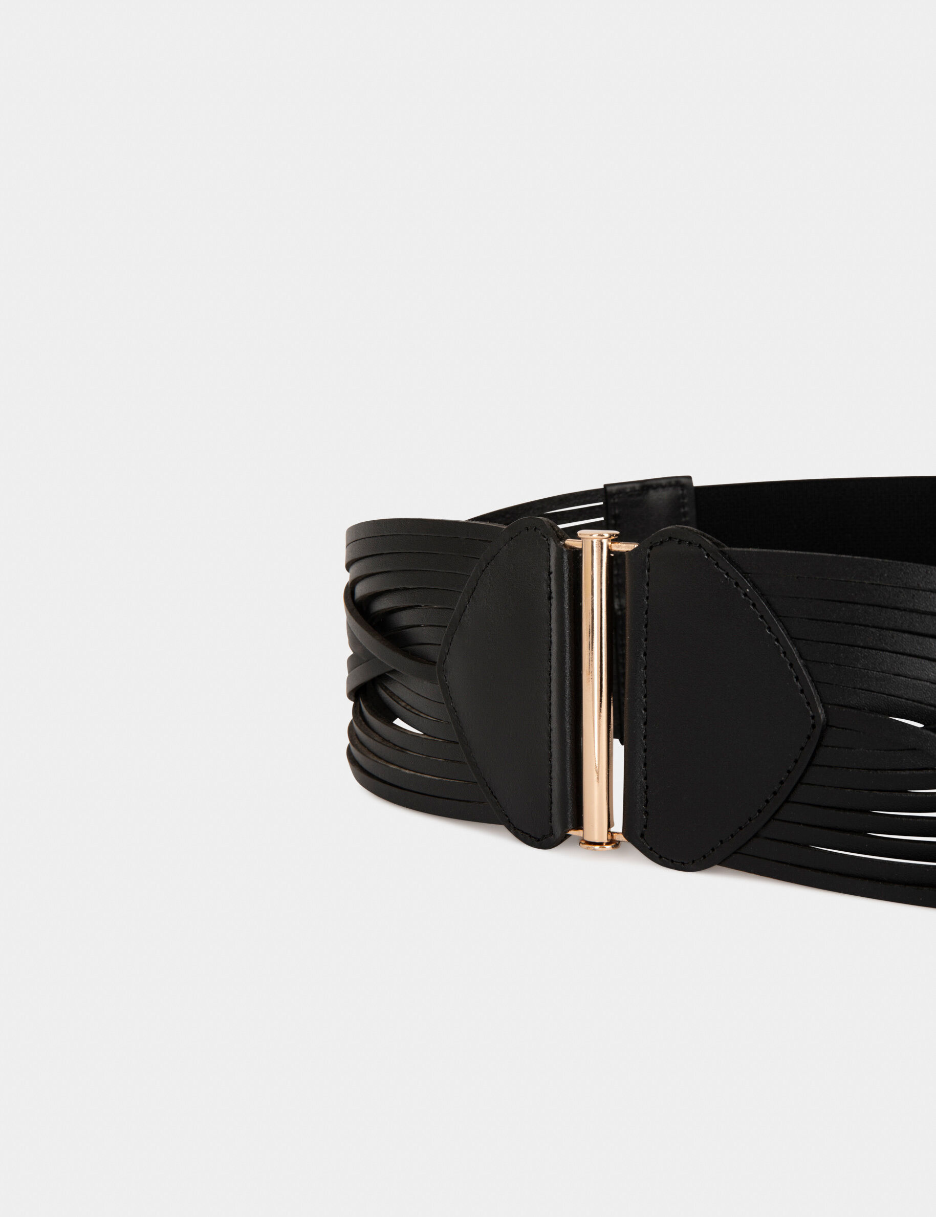 Ceinture élastiquée avec brides en cuir noir femme - noir