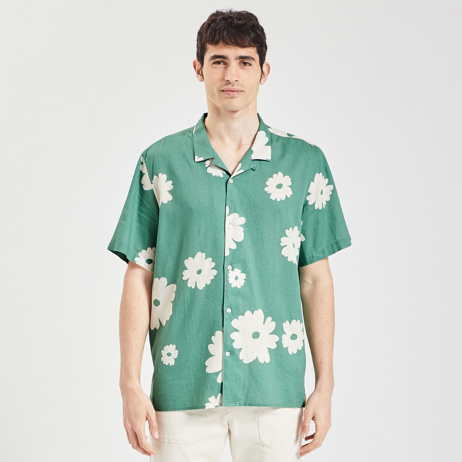 Chemise hawaienne imprimée viscose lin Vert clair