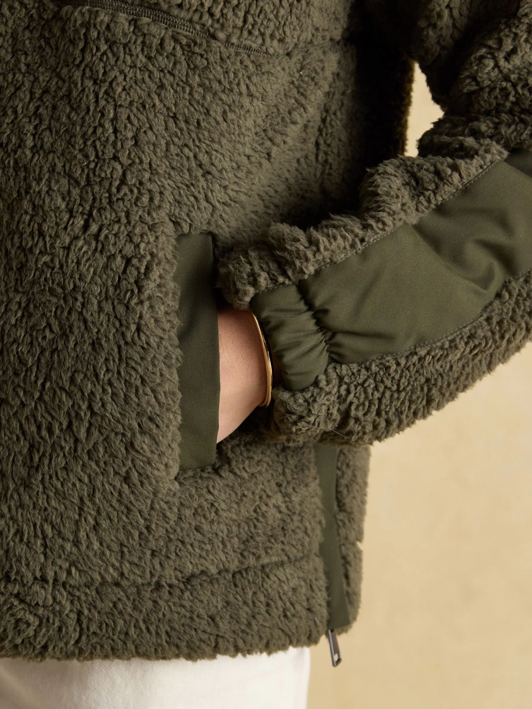 Kakigroen - Joules Tilly Borg fleece met kwartrits