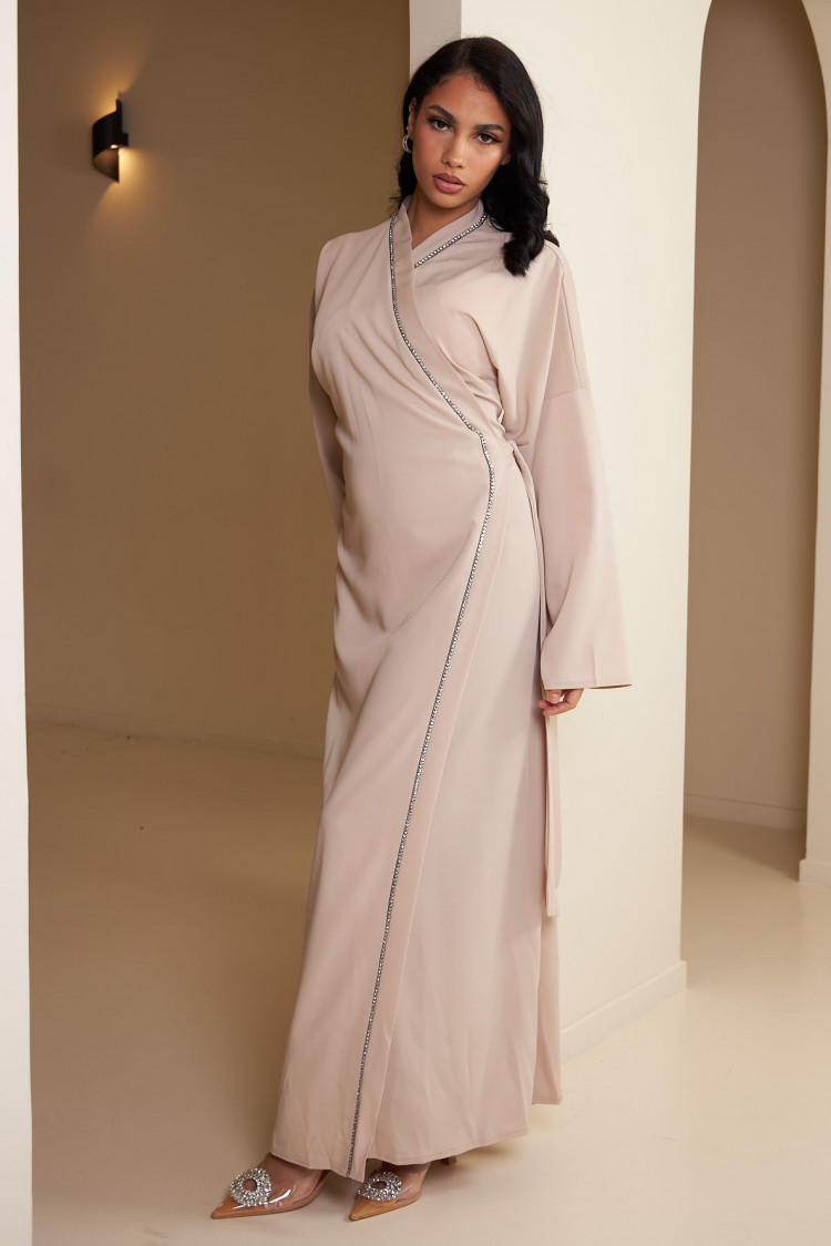 Robe beige à strass à noué sur le côté
