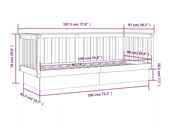Lit de jour sans matelas 90x190 cm bois de pin massif