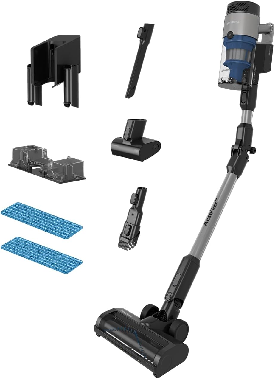 GRUNDIG VCP 8331 Pro 2-in-1-Akkusauger, TrayClean, CyclonStorm-Technologie, knickbares Rohr, 3 Saugkraftstufen, 450 W Motor, 500 ml Staubbehälter, bis zu 60 Minuten Laufzeit, Silber-Schwarz