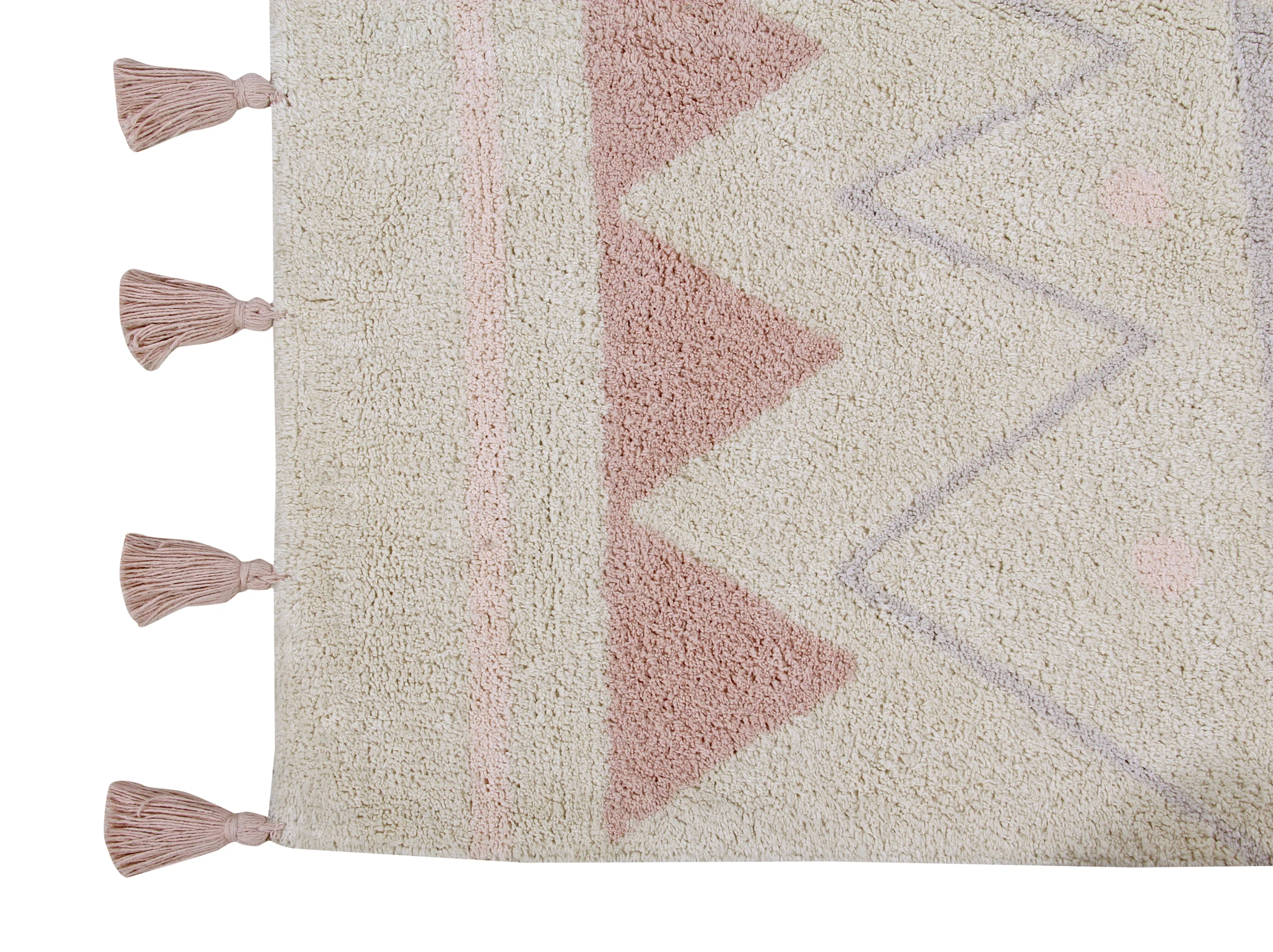 AZTÈQUE - Tapis rectangulaire lavable en coton | Rose