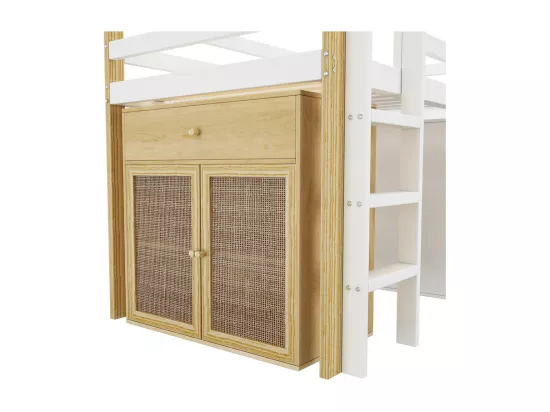 Lit mezzanine pour enfant 90x200 cm - avec meuble de rangement et étagères - Blanc (sans matelas)