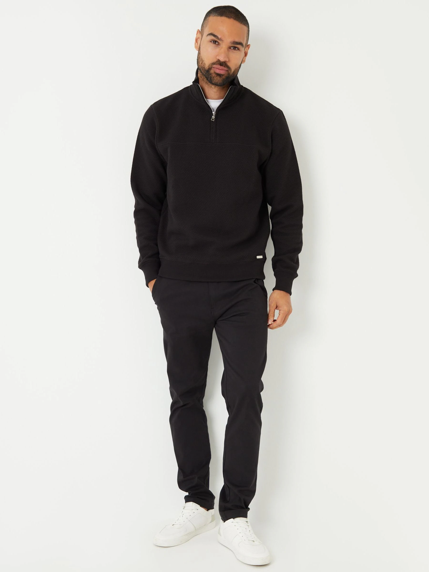 Zwart - Threadbare Textured Quarter Zip Sweatshirt
