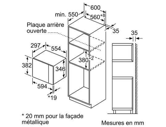 BOSCH - Micro ondes Encastrable BFL523MB1F, Série 4, AutoPilot7, 20 litres