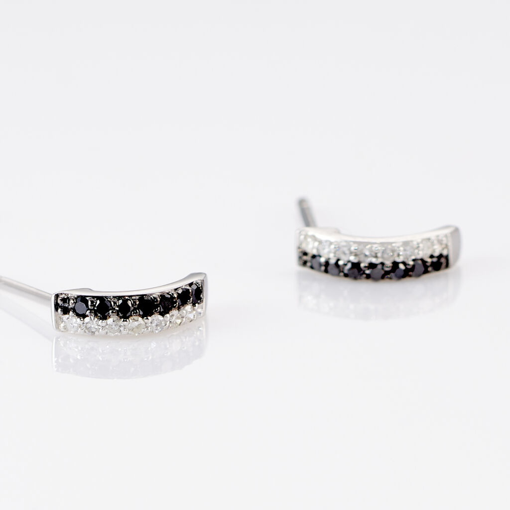 Boucles D'oreilles Puces Demi Lune Or Blanc Diamant
