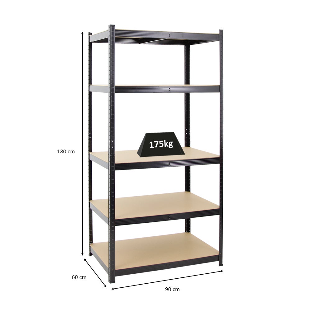 PROREGAL Heavy-Duty stellingkast Taurus HxBxD 180 x 90 x 60 cm Draagvermogen 175 kg Zwart