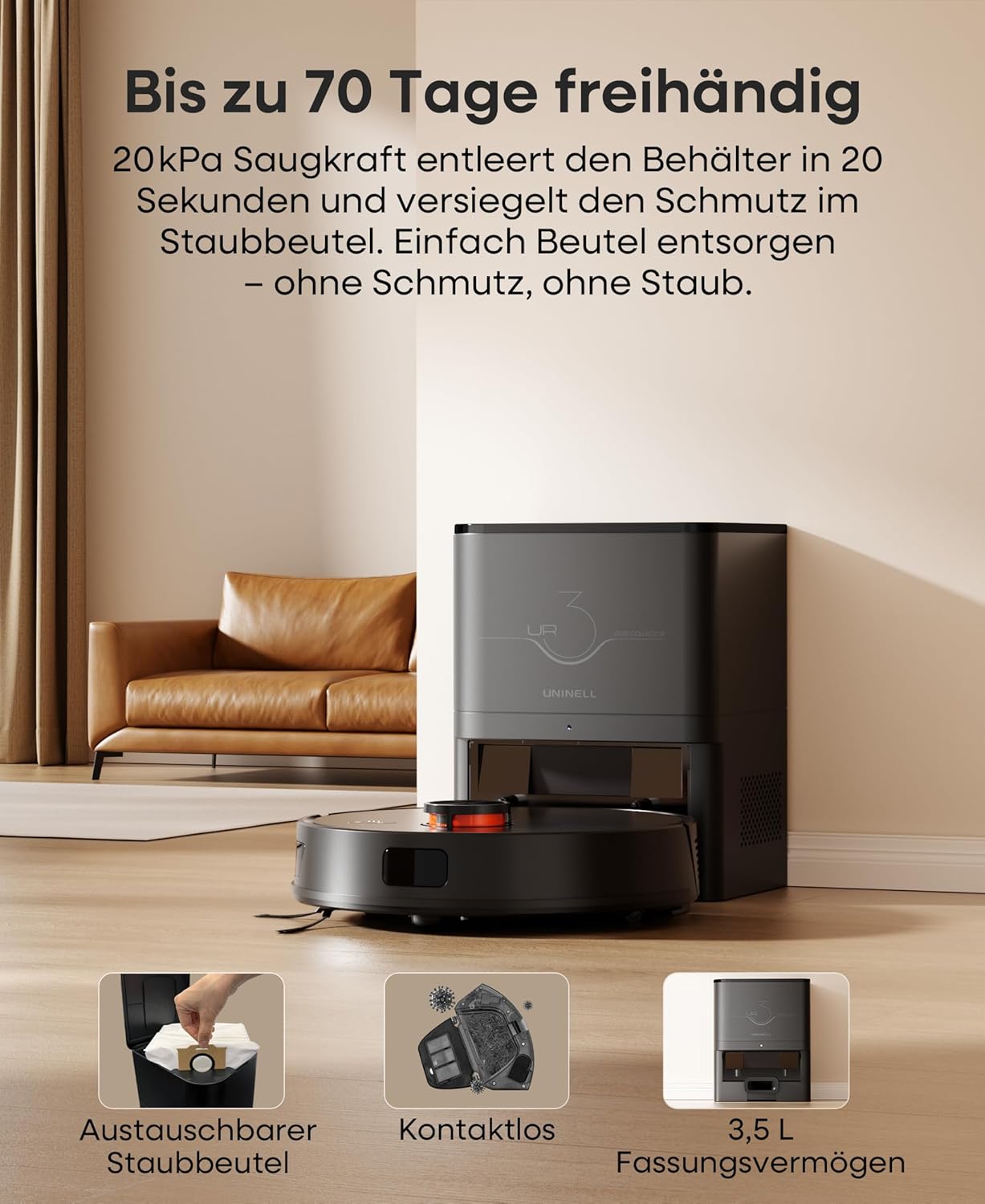 Staubsauger Roboter mit Wischfunktion 5000Pa, Saugroboter mit wischfunktion mit Absaugstation 3.5L,180Min Laufzeit,LiDAR Navigation,Roboterstaubsauger für Tierhaare Teppich Böden,APP Steuerung