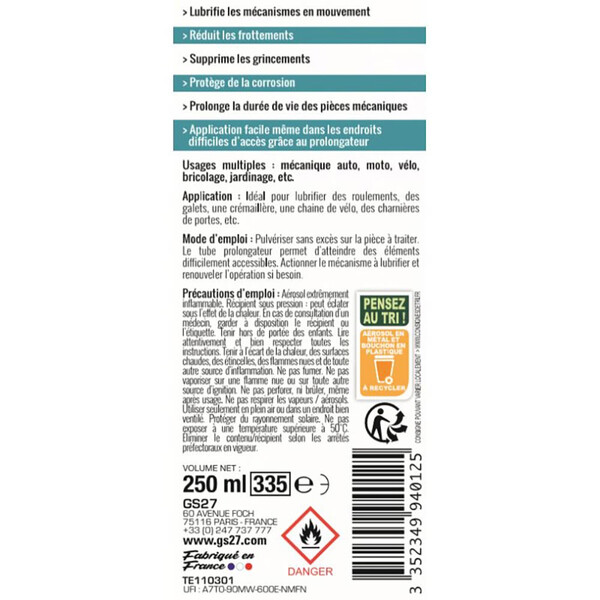 GS27 - Huile multi-usages anti-friction 250 ml