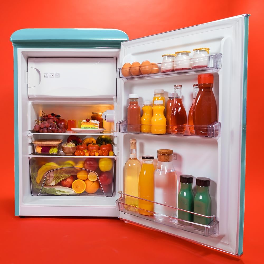 Cecotec Mini Frigo Bolero CoolMarket TT Origin 45 Rouge. Réfrigérateur de Table Rétro 45L, 55 cm de Haut, 44,7 cm de Large, Classe Énergétique E, Bac à Glaçons et Poignée Chromée, Rouge