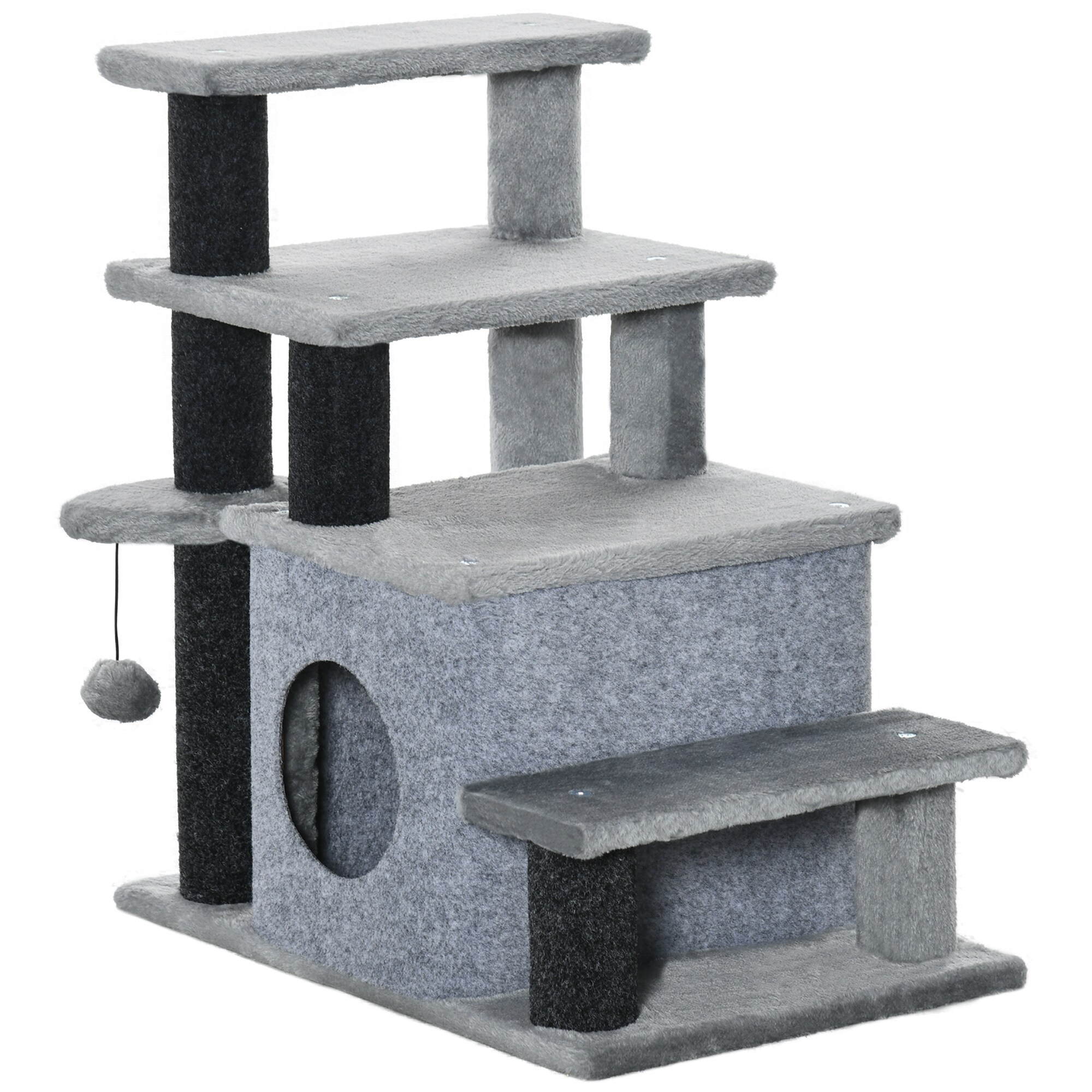 PawHut Haustiertreppe mit Schlafhöhle grau 60L x 40B x 66H cm