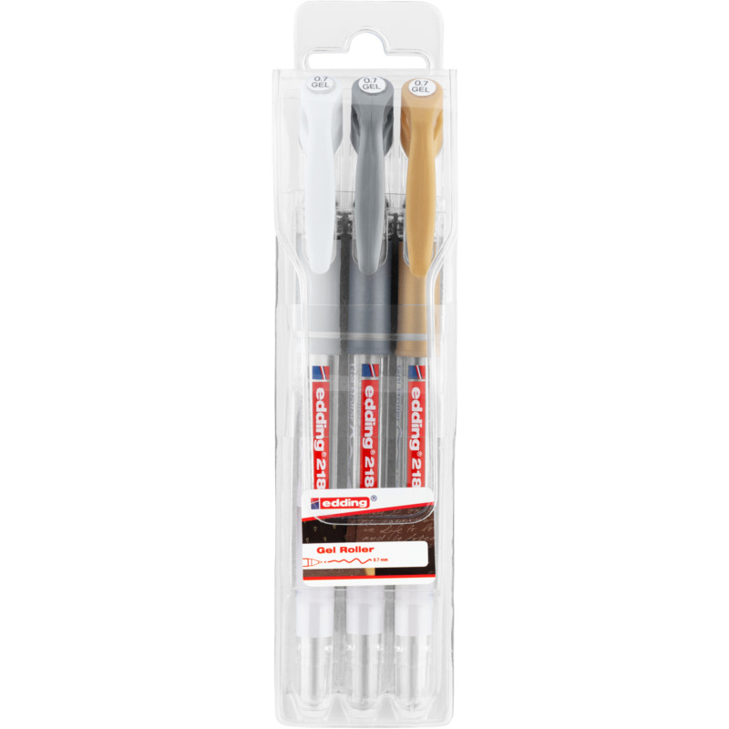 Edding Rollerball 2185, 3er Etui, weiss/silber/gold, 0.7 mm