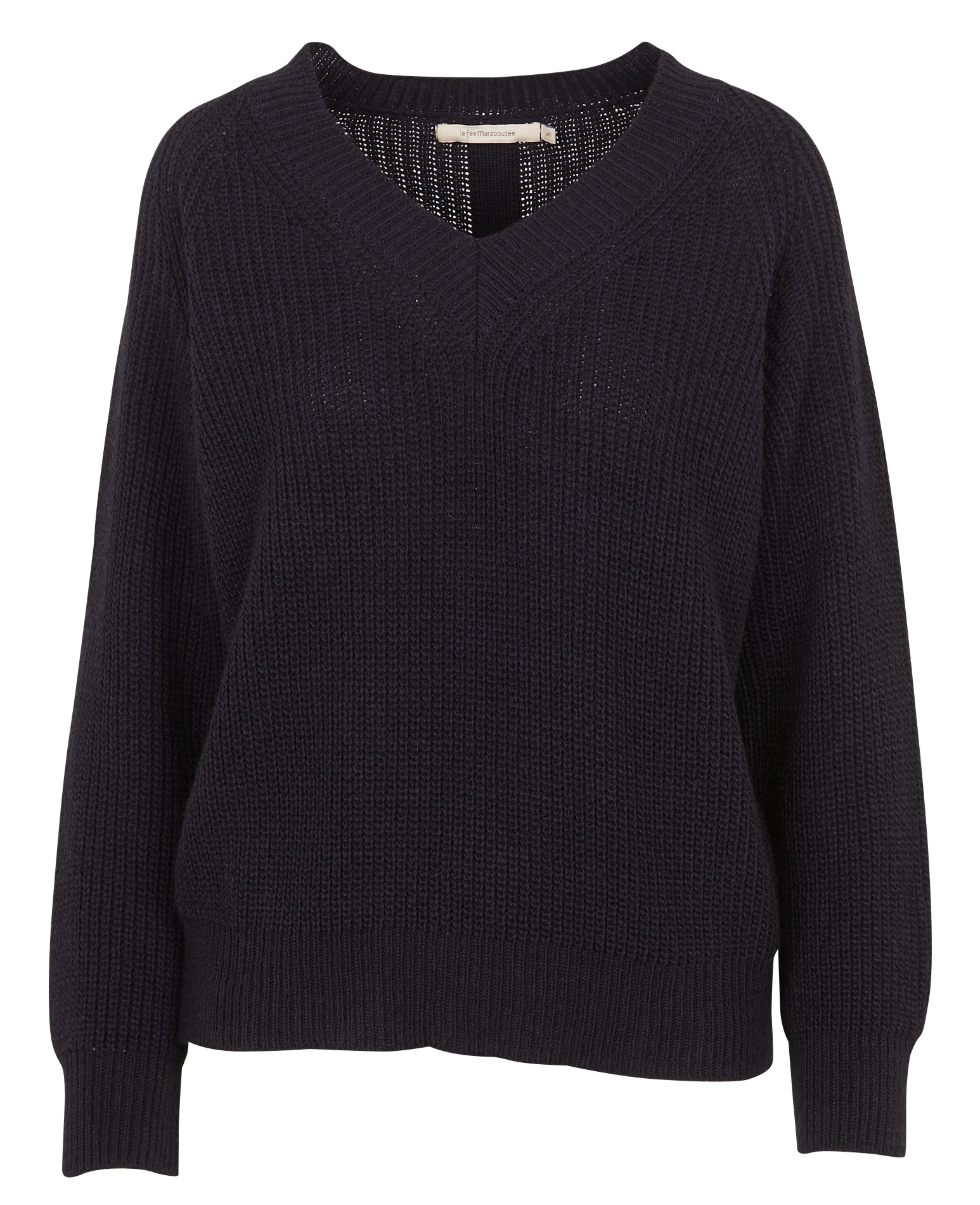 Pull droit col V en maille mélangée | Bleu